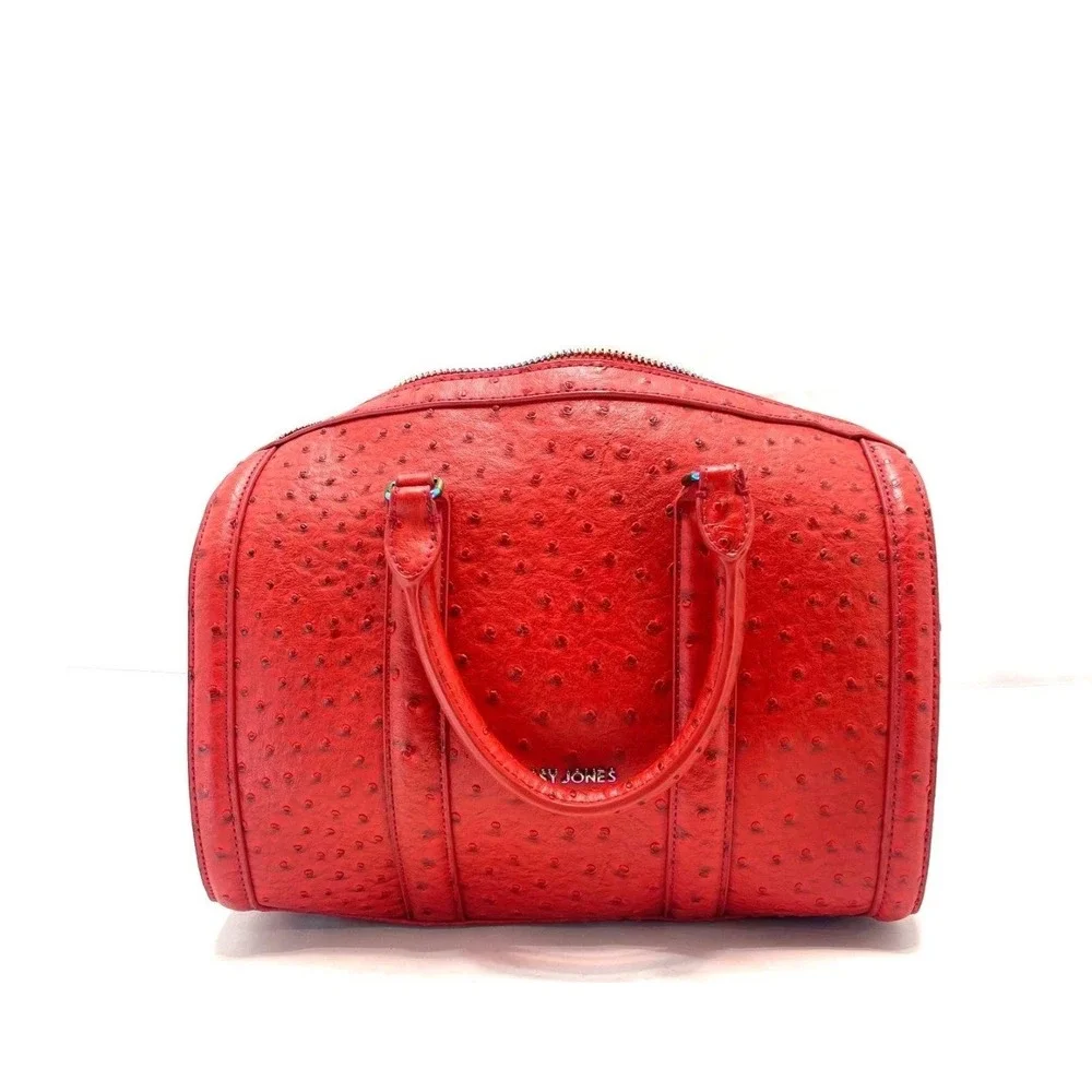 SASSY JONES Red Ostrich Embossed Satchel Handbag Shoulder Bag